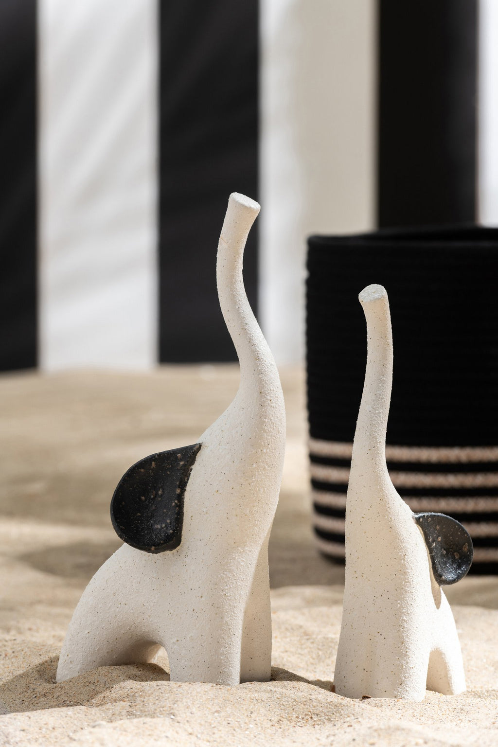 J-Line decoratie Olifant Modern - steengoed - wit/zwart - set van 2