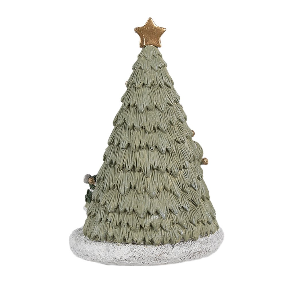 Decoratie Huis met LED Kerstboom 12x11x17 cm Groen Polyresin Muis Kerstdecoratie Beeld