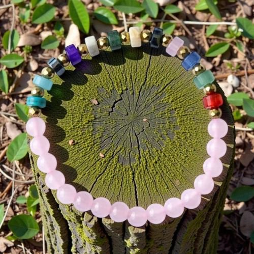 Dames armband Rozenkwarts 6 mm met spacers