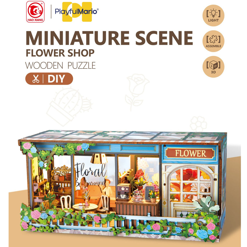 DIY Miniature Scene 3D Bloemenwinkel met LED- verlichting- MDF