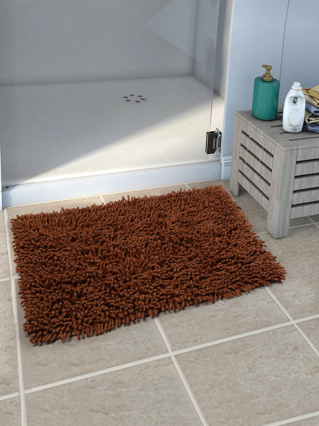 Shaggy antislip katoenen badmat 40x60 CM | Zachte, absorberende, wasbare vloermat voor badkamer, keuken