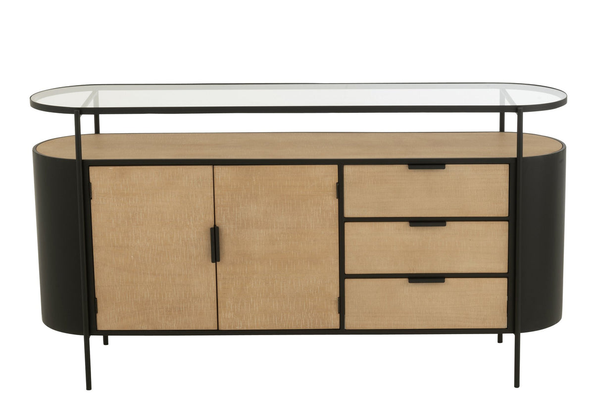 J-Line kast Ovy - ijzer - naturel/zwart