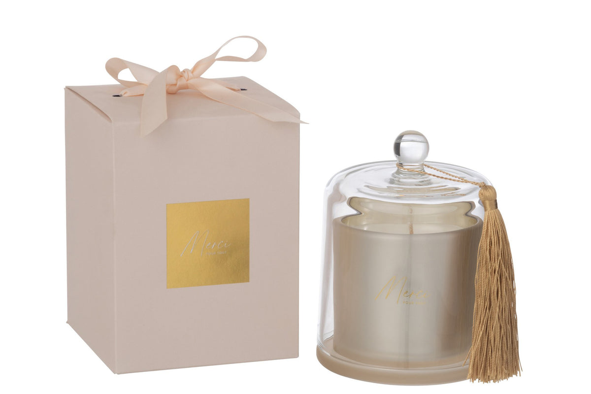 J-Line geurkaars Stolp Merci - Elderflower - glas - beige - L - 45U