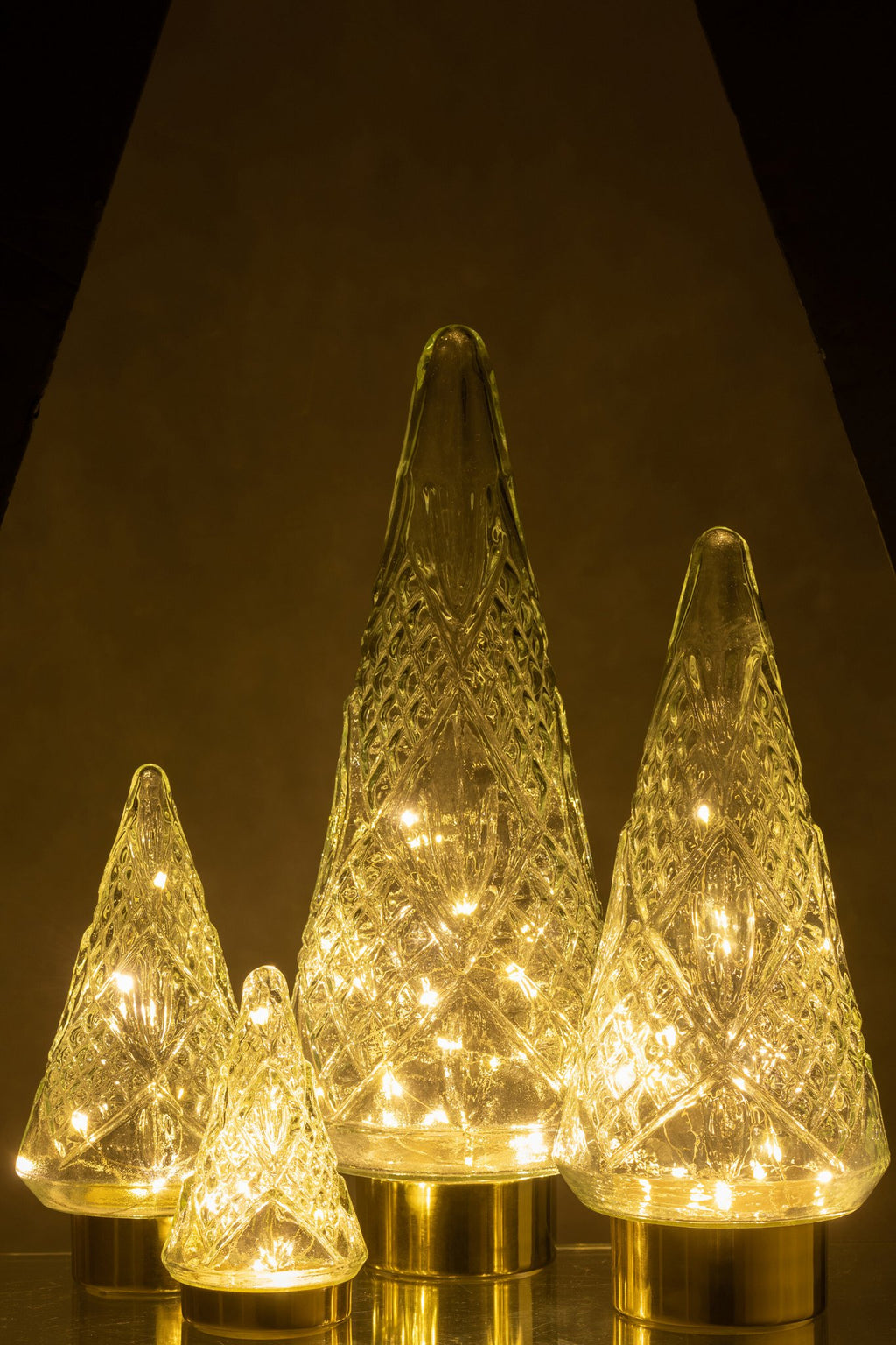 J-Line decoratie Kerstboom - glas - transparant - large - LED lichtjes