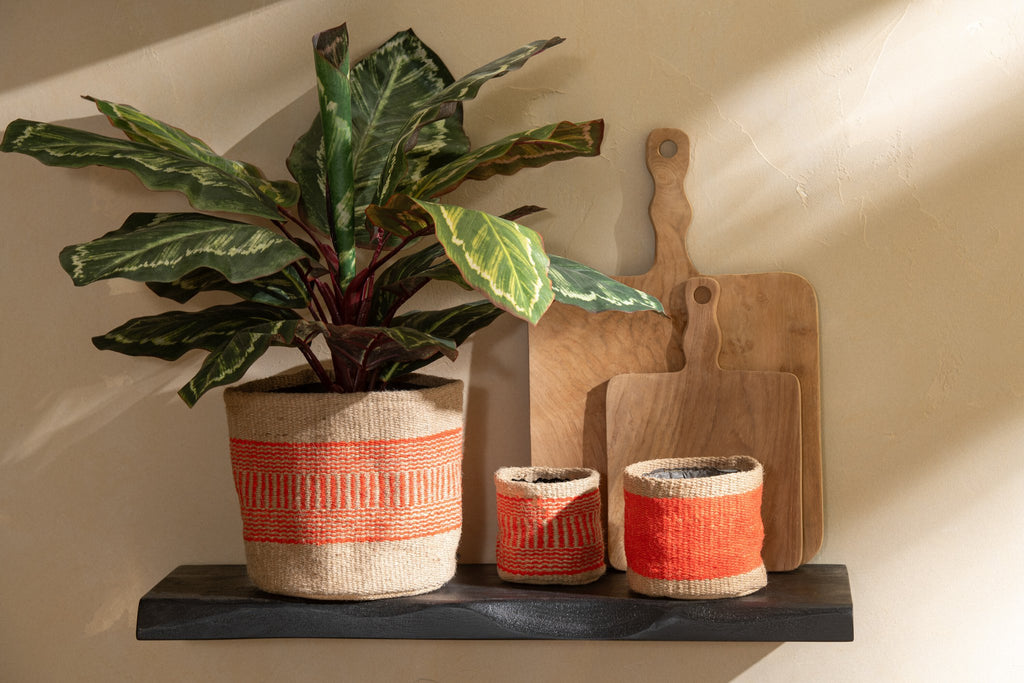 J-Line mand Rond + Band - jute - naturel/oranje - XS/S - 2 stuks