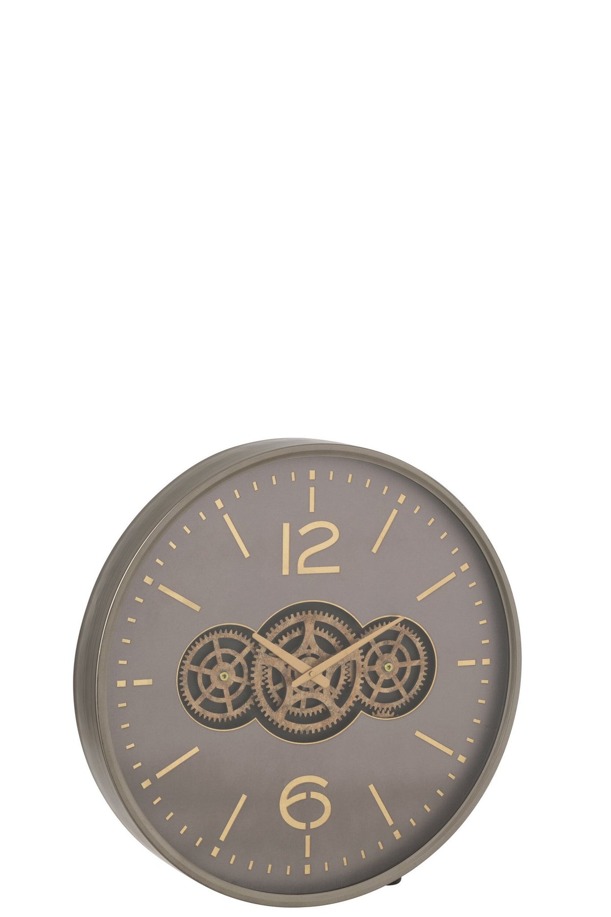 J-Line klok Tandwiel - hout - grijs/goud - large - Ø 60 cm