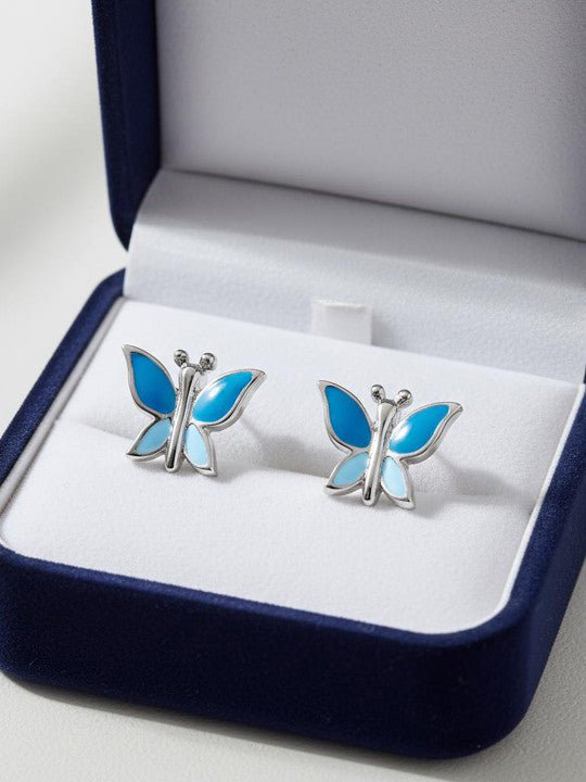 Blauwe eigentijdse oorknopjes – 925 sterling zilver – gerhodineerde afwerking – paar