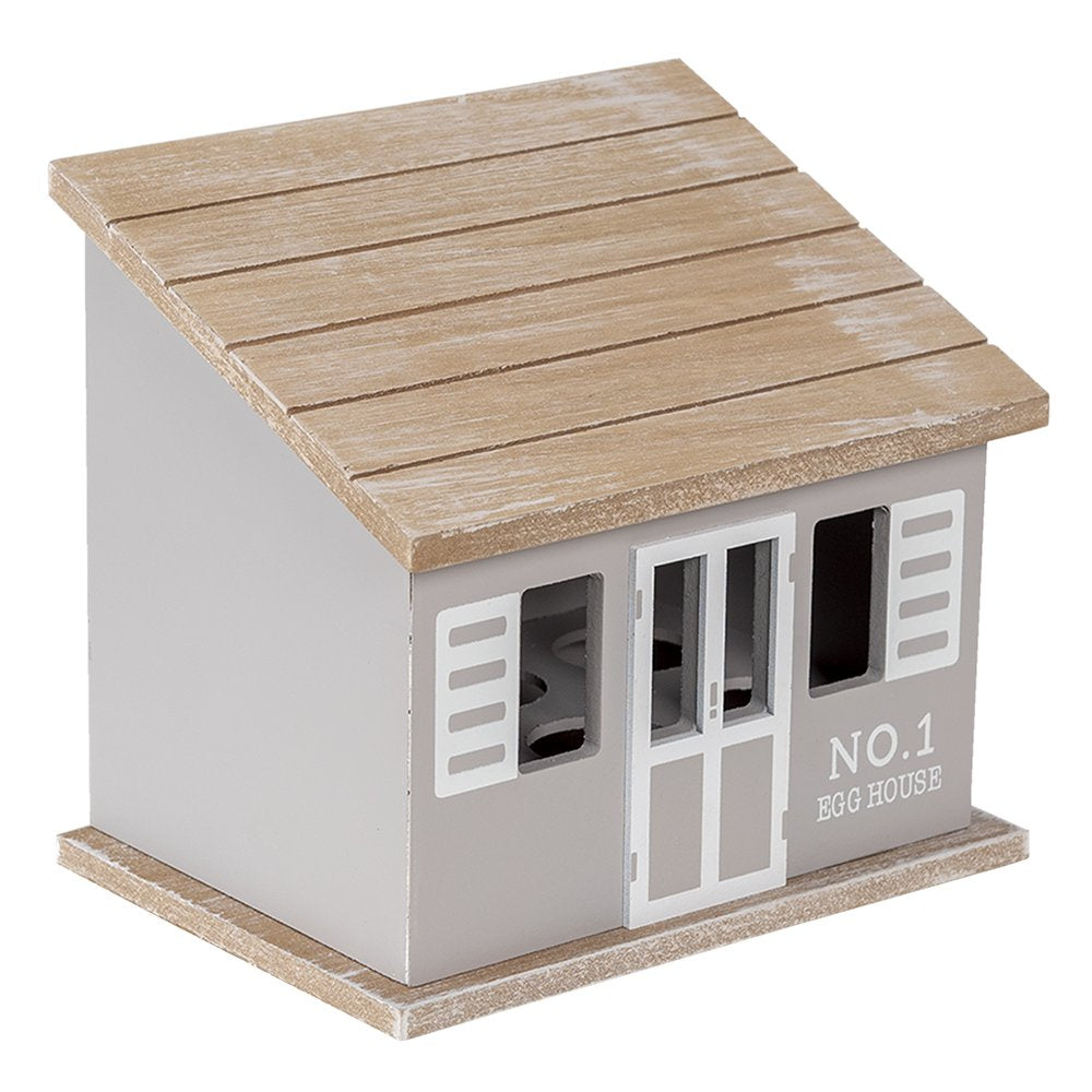 Eierkastje Huis 20x14x18 cm Grijs Bruin Hout Eierhouder