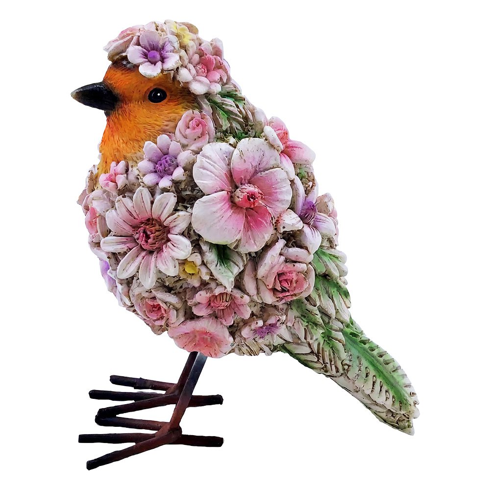 Beeld Vogel 7x10x12 cm Roze Polyresin Bloemen