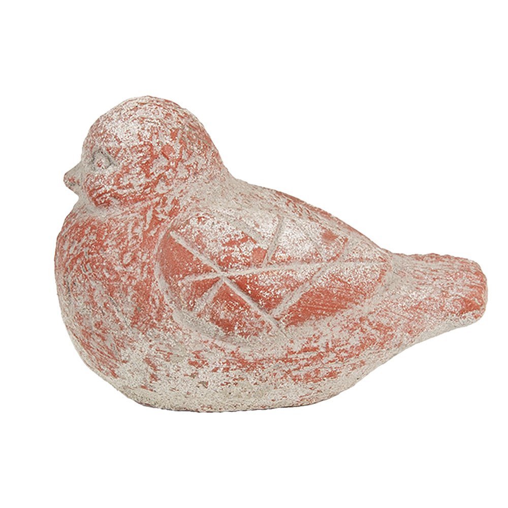 Decoratie Beeld Vogel 14x9x10 cm Grijs Rood Steen