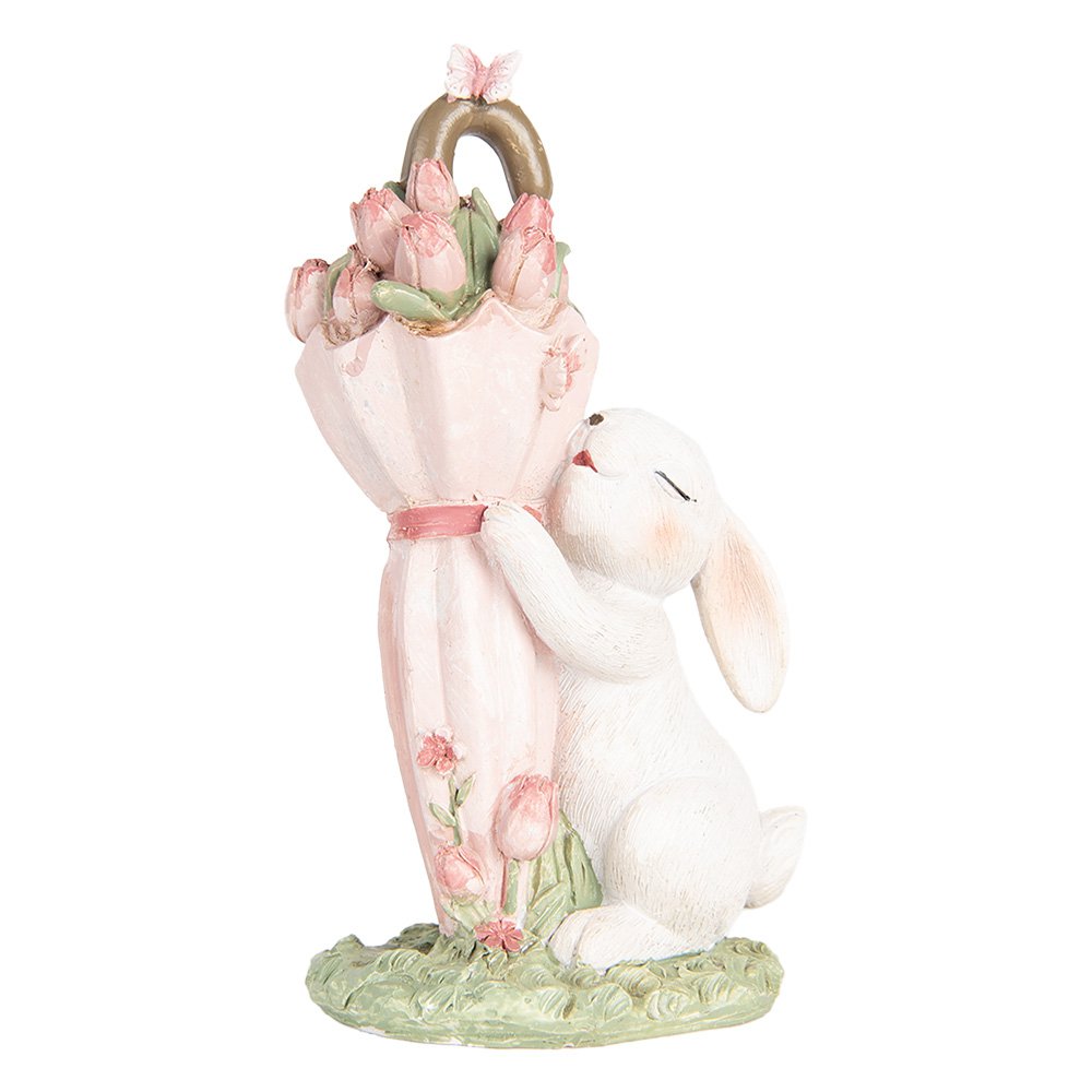 Decoratie Beeld Konijn 15 cm Wit Roze Kunststof