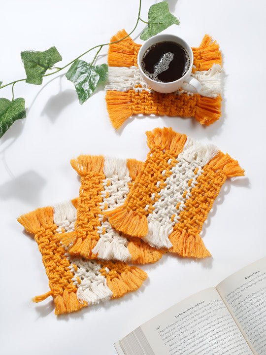 Artisan Macrame Onderzetterset – Vierkant Ontwerp, Tweekleurig – 4st