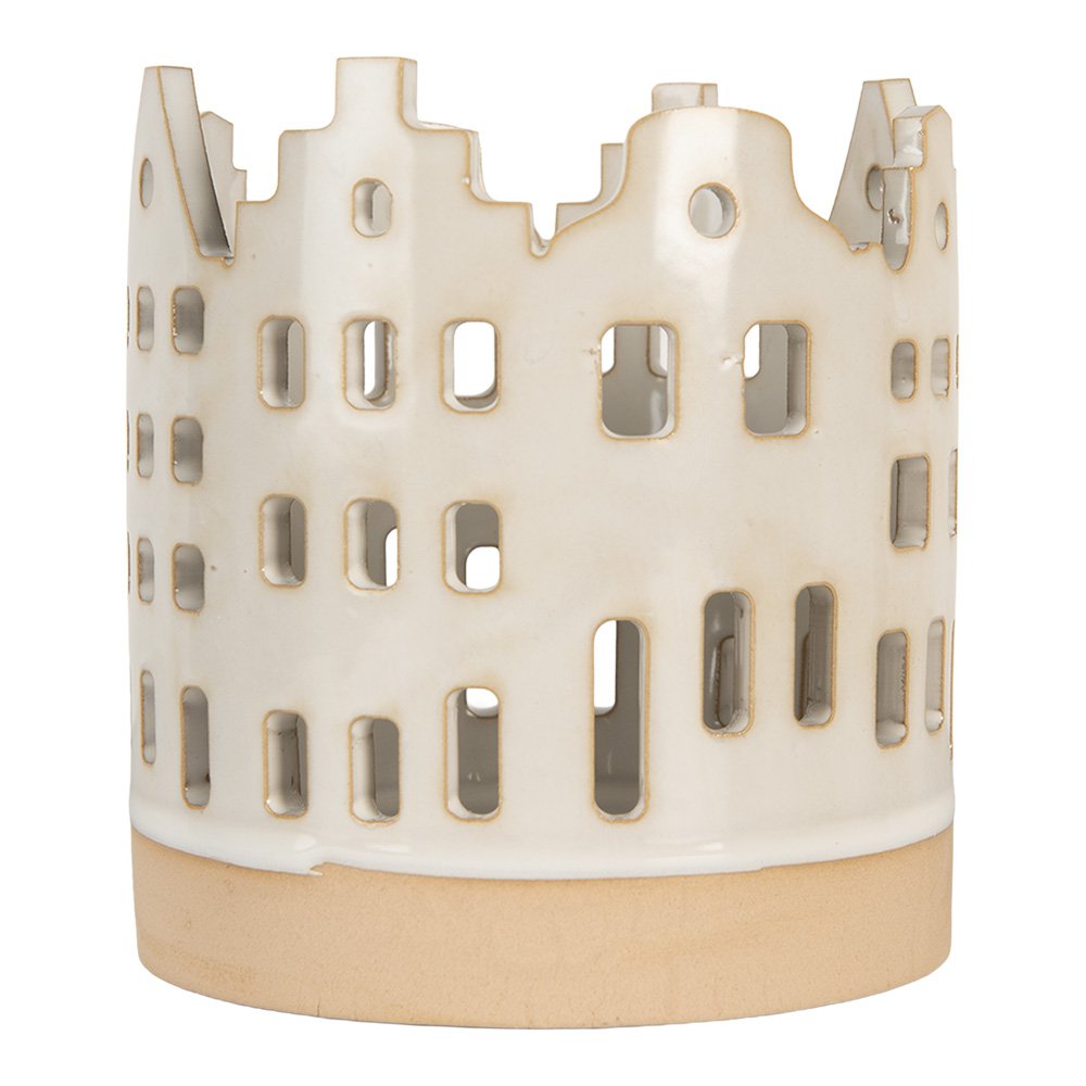 Waxinelichthouder Huis Ø 11x11 cm Beige Keramiek