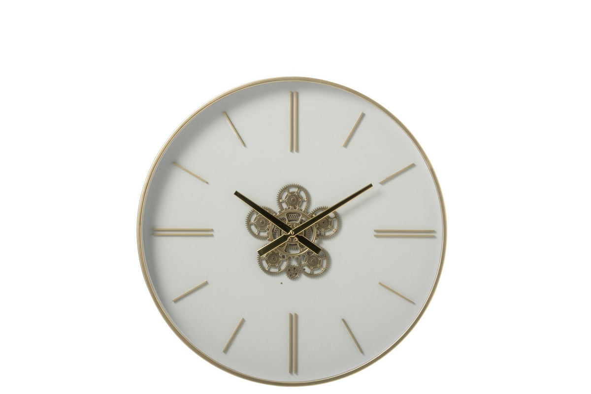 J-Line Wandklok - ijzer - wit/goud - small