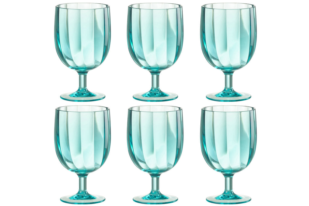 J-Line wijnglas - kunststof - blauw - 6 stuks