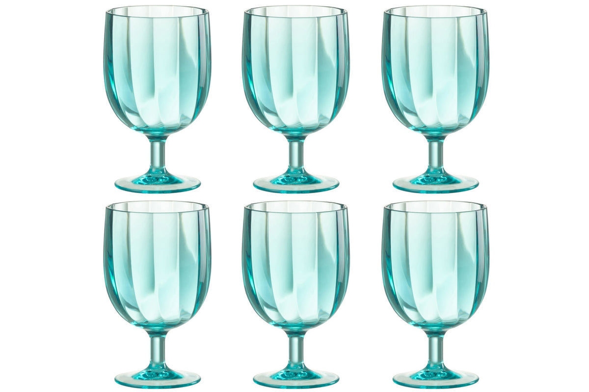 J-Line wijnglas - kunststof - blauw - 6 stuks