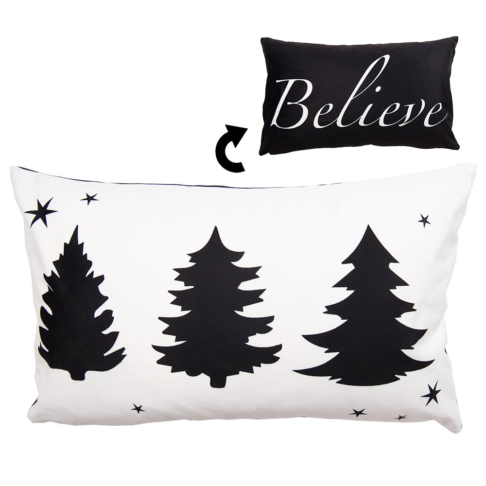 Kussenhoes 30x50 cm Wit Zwart Polyester Kerstboom Sierkussenhoes