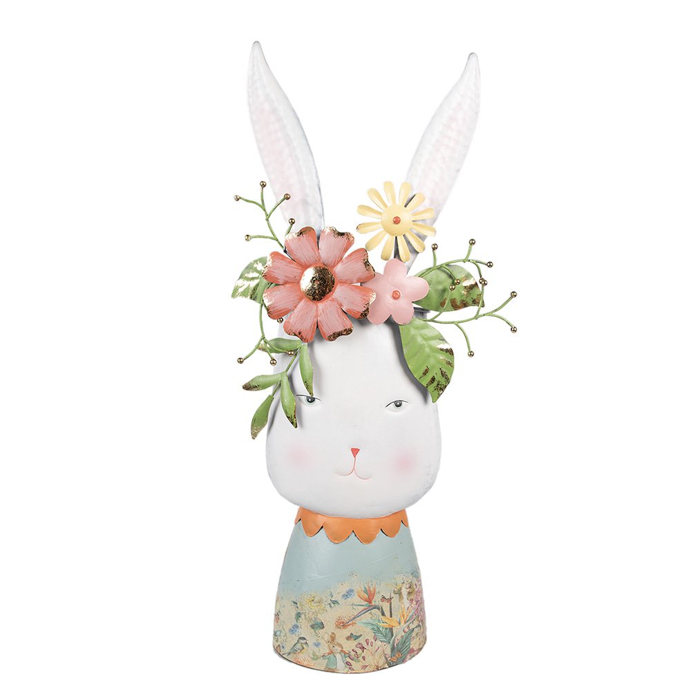 Bloempot Konijn 62 cm Wit Metaal Decoratie Beeld