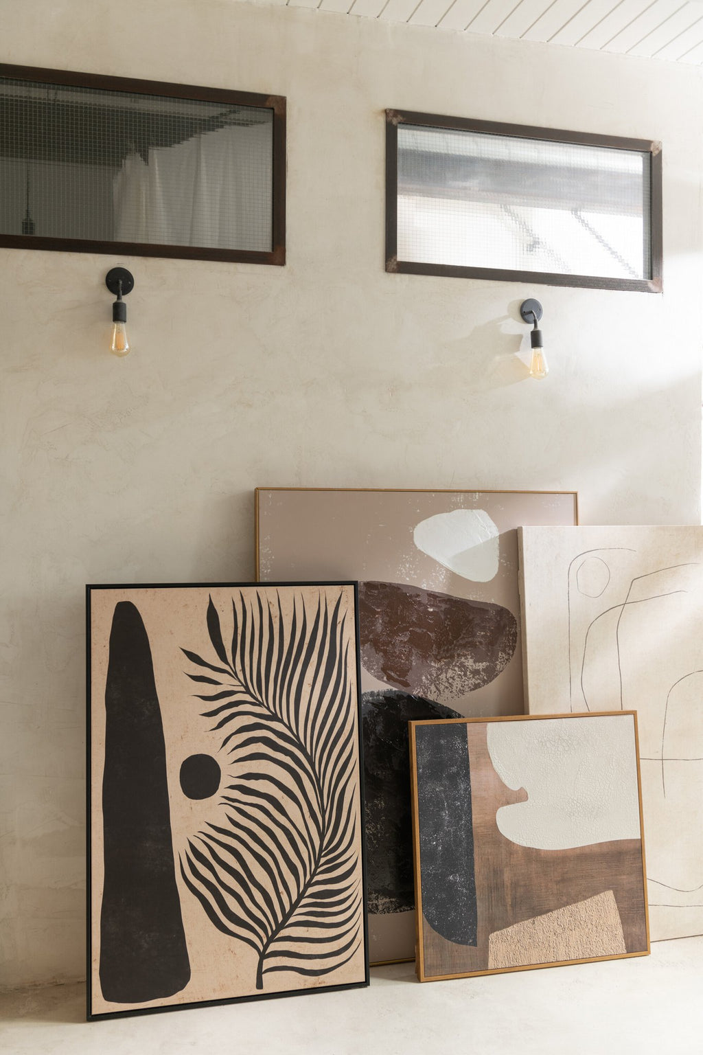J-Line Kader Blad Abstract Hout/Canvas Bruin/Zwart