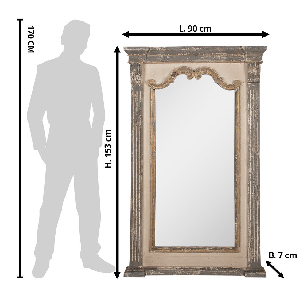 Spiegel 90x153 cm Grijs Beige Hout Wandspiegel