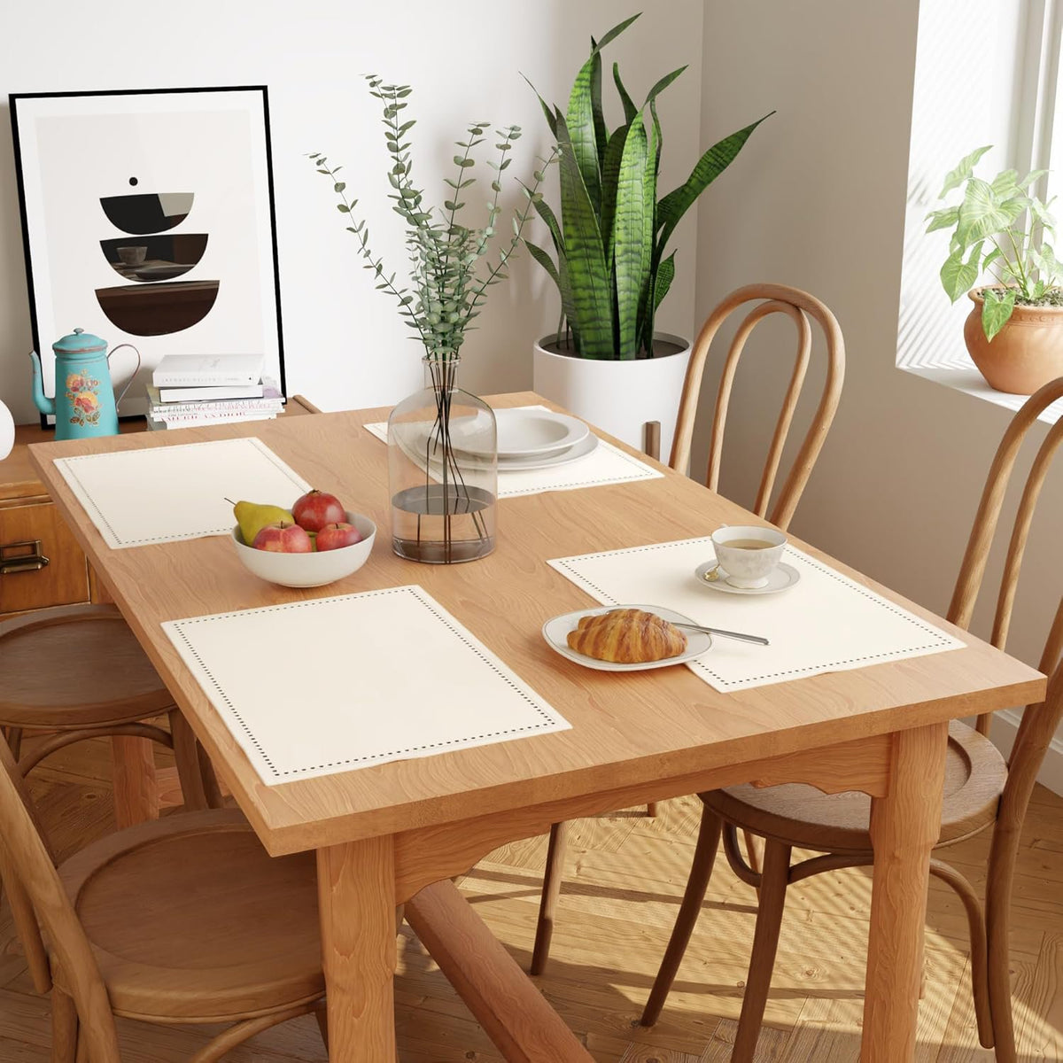 Katoenen placemats – ajourgestikt ontwerp – 48x32 cm | 4-pack