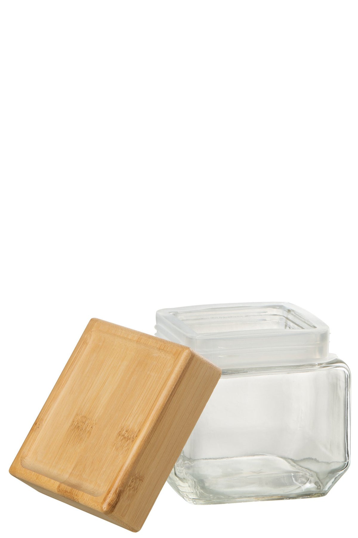 J-Line voorraadpot Brad - glas/bamboe - transparant/naturel - small
