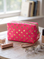 Toilettas Dames 18x10 cm Roze Polyurethaan Hartjes