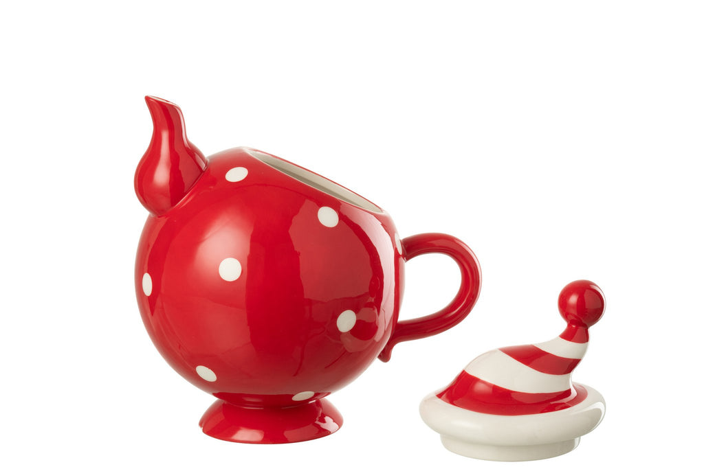 J-Line theepot Kerstmuts Dolomiet - keramiek - kerstrood/wit