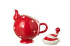 J-Line theepot Kerstmuts Dolomiet - keramiek - kerstrood/wit