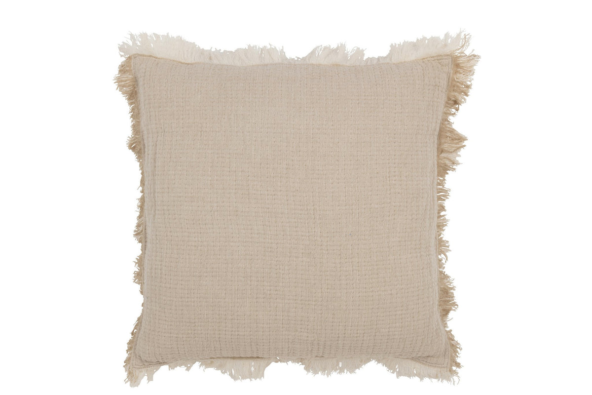 J-Line kussen Franjes - katoen Mousseline - donkerbeige