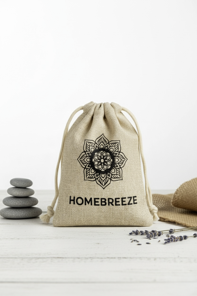 Juten cadeautasje met koord en HomeBreeze logo (10 stuks)