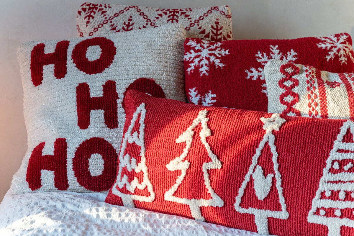 J-Line kussen Sneeuwvlokken - polyresin - rood/wit