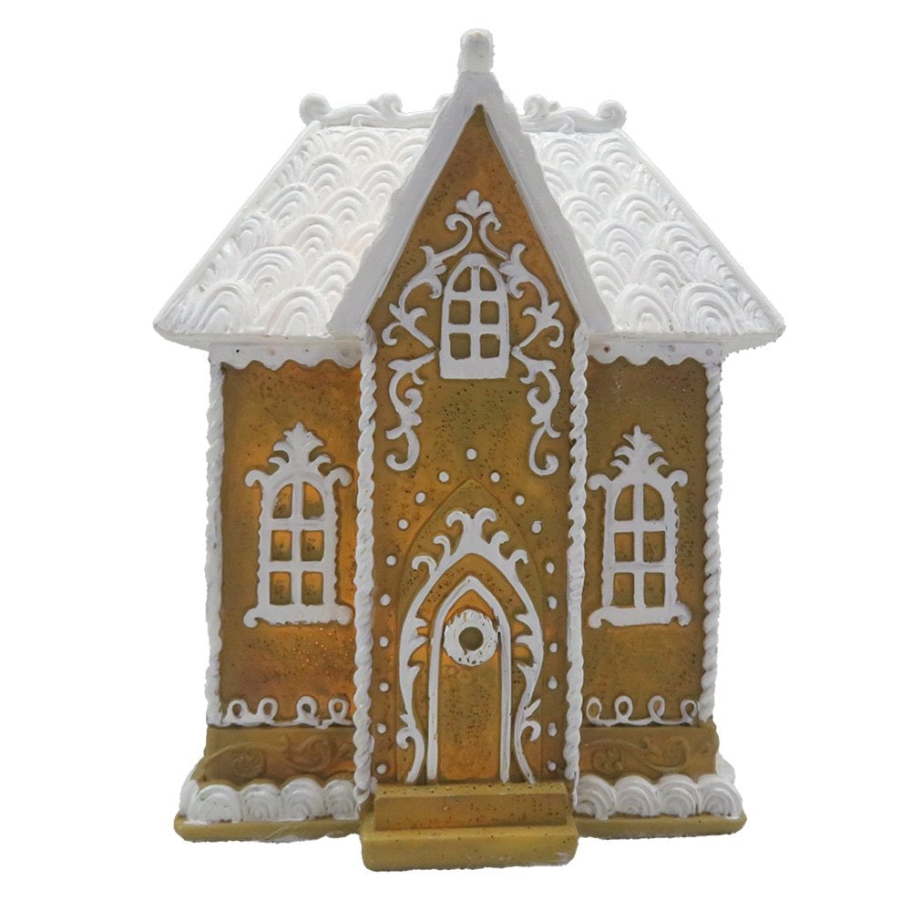Gingerbread house met LED 12x9x15 cm Bruin Polyresin Peperkoekhuisje