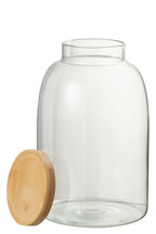 J-Line voorraadpot Tom - glas/bamboe - transparant/naturel - large