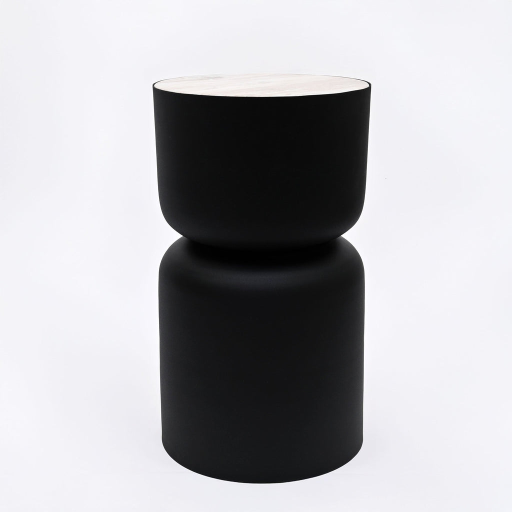 Marmeren Drum Bijzettafel - Zwart Ijzer - Modern Design