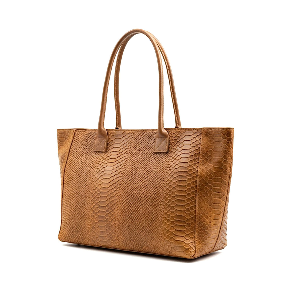 Lola – Italiaanse lederen tas met python-reliëf – Camel