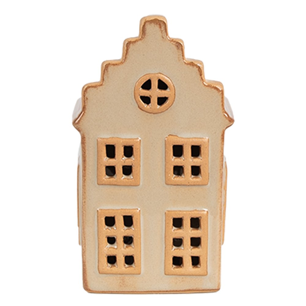 Decoratie Huis met LED 6x6x11 cm Beige Porselein