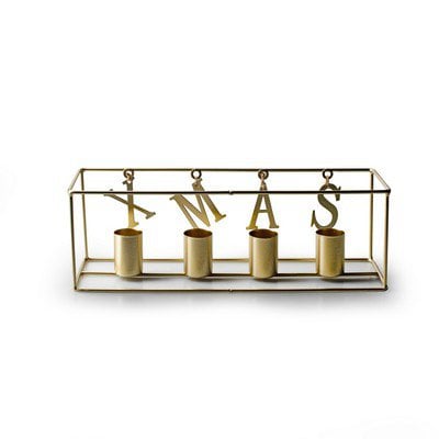 Metalen kaarshouder 'xmas' goud h11 d33x10cm