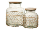 J-Line pot Deksel Breiwerk - glas/hout/jute - transparant - L