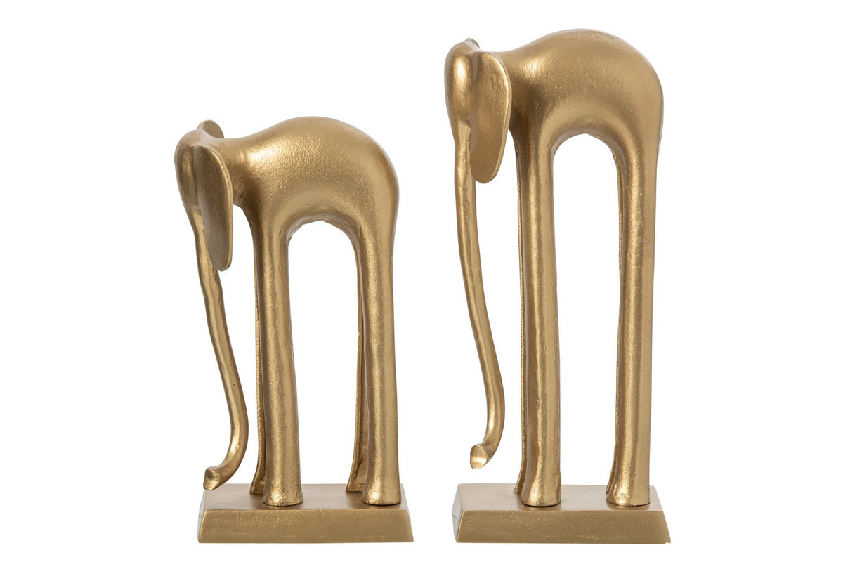 J-Line Olifanten - aluminium - goud - set van 2