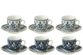 J-Line Doos 6 Kopjes+Schaal Bladeren Keramiek Donkerblauw