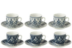 J-Line Doos 6 Kopjes+Schaal Bladeren Keramiek Donkerblauw