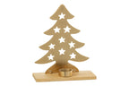 J-Line theelichthouder Kerstboom - aluminium/hout - goud - large