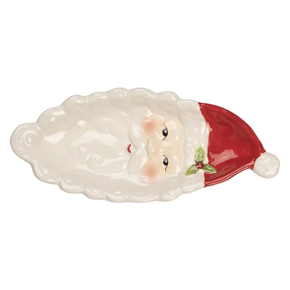 Decoratie schaal Kerstman 11x25x3 cm Wit Keramiek Kerstman