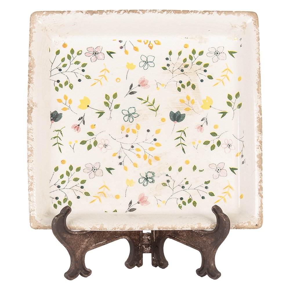 Onderbord 22x22x3 cm Beige Keramiek Bloemen