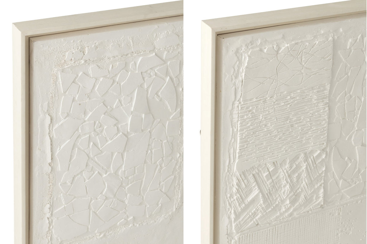 J-Line schilderij Gips - hout - wit - set van 2