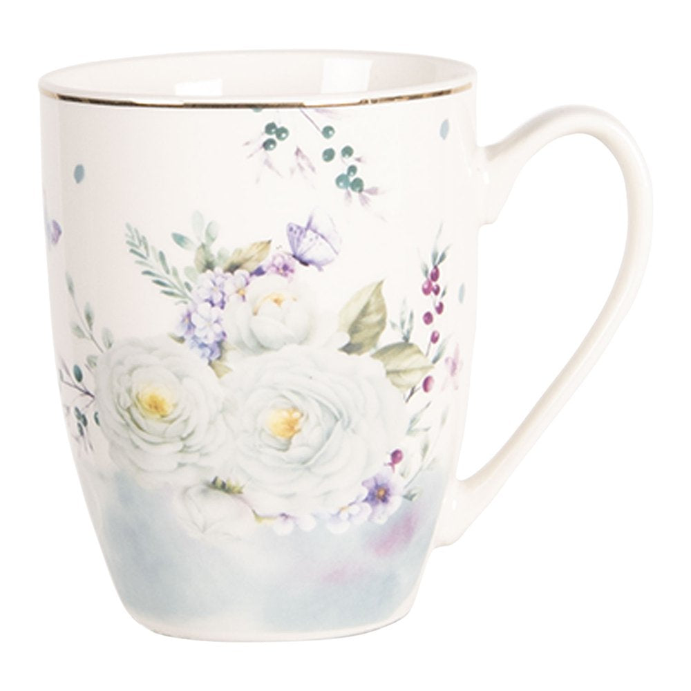 Mok 360 ml Wit Blauw Porselein Bloemen Theemok