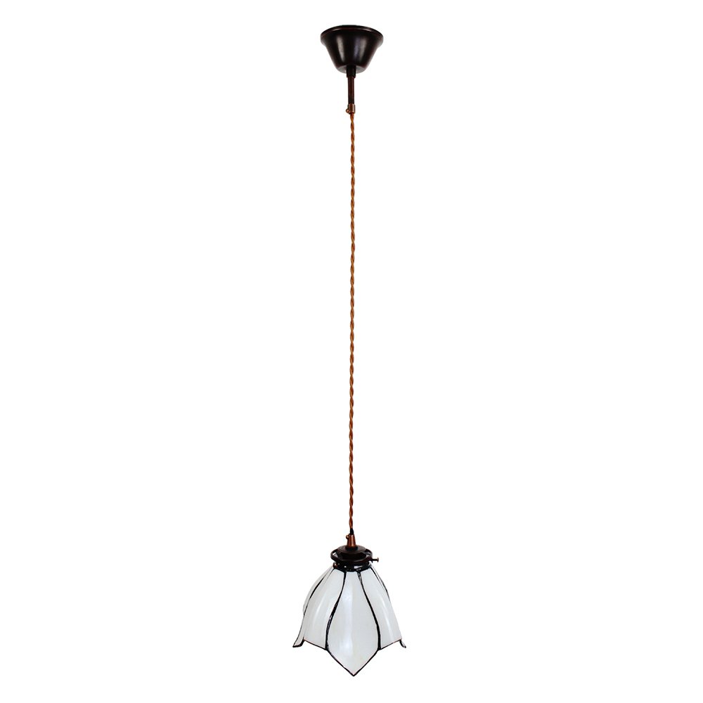 Hanglamp Tiffany Ø 18x115 cm wit Bruin Glas Hanglamp Eettafel