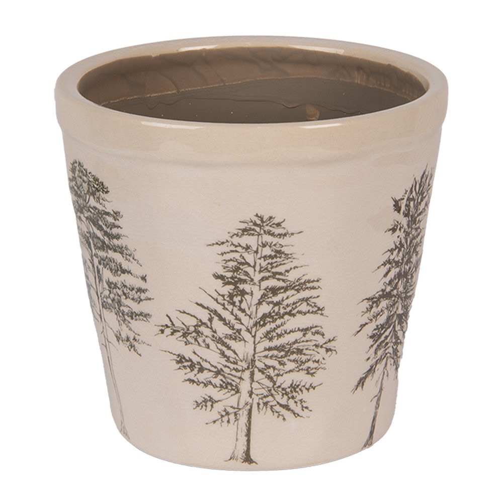 Bloempot Ø 15x14 cm Beige Keramiek Dennenbomen