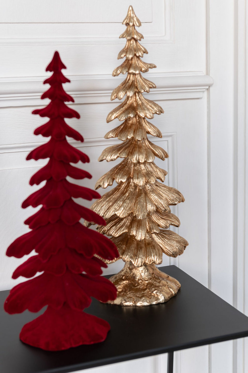 J-Line decoratie Denneboom - velours - polyresin - rood - small